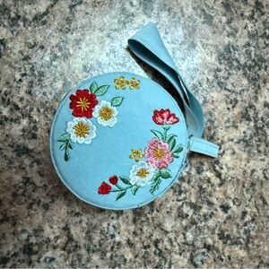 Lisa Angel Embroidered Flowers Mini Round Velvet Jewellery Case